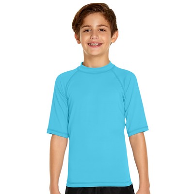 Youth Short Sleeve Rash Guard - Aqua Blue