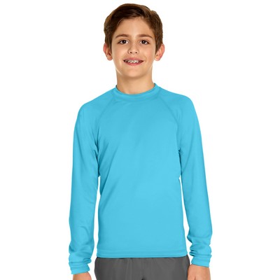 Youth Long Sleeve Rash Guard - Aqua Blue