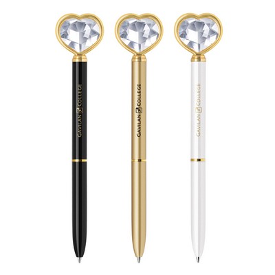 Heart Diamond crystal twist action metal ballpoint pen