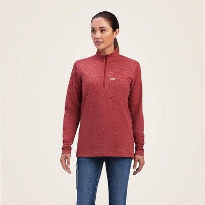 Ariat® Women's Rosewood Red Rebar® Foundation ¼ Zip Long Sleeve Shirt