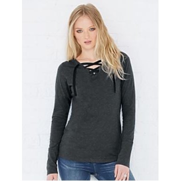 LAT® Women's Long Sleeve Lace-up Fine Jersey Tee