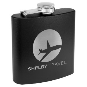 6 Oz. Matte Black Powder Coated Laserable Stainless Steel Flask