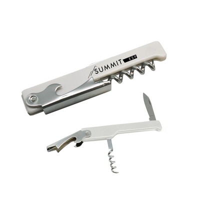 Metal Wine Opener with Corkscrew, Knife, and Plastic Handle