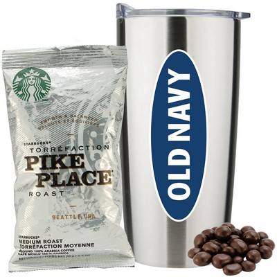 Promo Revolution - 20 Oz. Vacuum Sealed Straight Tumbler Gift Set w/Starbucks & Espresso Beans