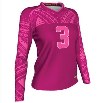 Women's 180 GSM Cotton Feel Jersey Knitted Sublimation Long Sleeve V-Neck T-Shirt