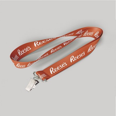 1" Texas Orange custom lanyard printed with company logo with Bulldog Clip attachment 1"