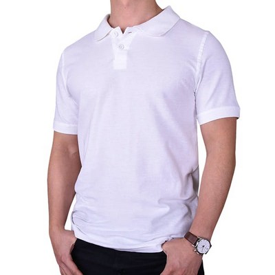 Men's Slim Polo Uniform Shirts - Small, White (Case of 20)