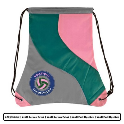 Solid Multi-Panel Swiggly Colorblock Polyester Drawstring Bag - Screen Print, Heat Press