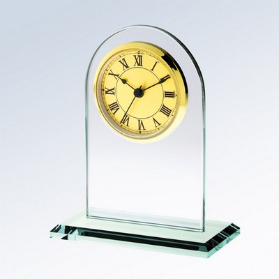 7 1/4" Jade Arch Glass Clock w/Gold Roman Style