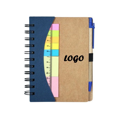 Spiral Notebook with Sticky Notes & Ruler & Pen