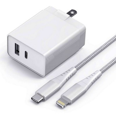 USB-PD Fast Wall Chargers with 6' USB-C to Lightning Cable - White, 20