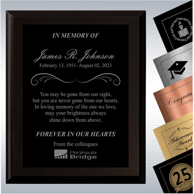 Black Matte Finish Wood Plaque Personalized Memorial Gift Award(7" x 9")