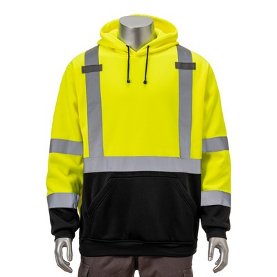 Hi Viz Class 3 Reflective Tape Safety Hoodie with Dual Mic Tabs & Kangaroo Pocket