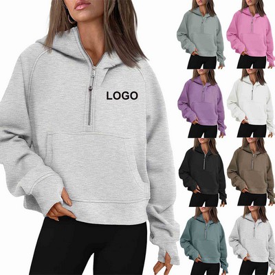 Half Zip Sweatshirt Cropped Hoody