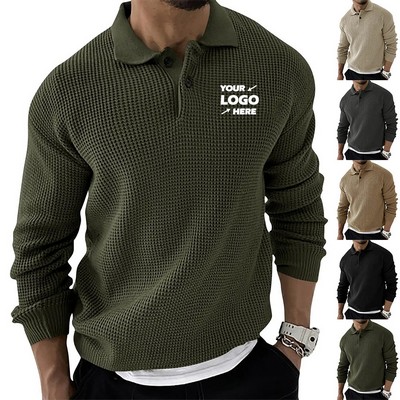 Men's Knit Polo Shirts Long Sleeve Sweater Polo Lightweight Fashion Casual Collared T Shirts