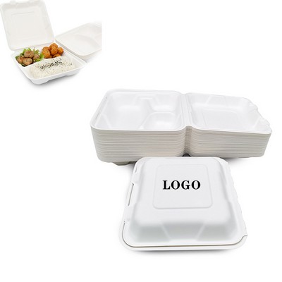 9"x9" Compostable/Biodegradable Clamshell Natural Bagasse Take-Out/To-Go Food Boxes