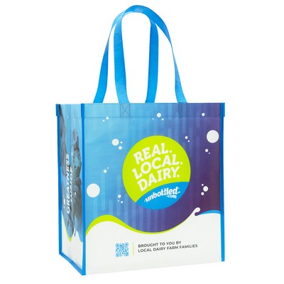 Custom Full-Color Printed 145g Laminated RPET (recycled from plastic bottles)Tote Bag 12"x13"x8"