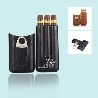 Portable Double-Tube Cigar Case with Cutter