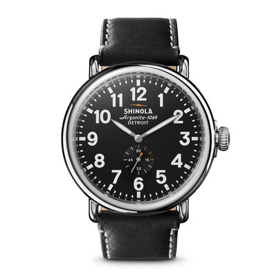 Shinola Mens' Runwell Black Dial Leather Strap Watch