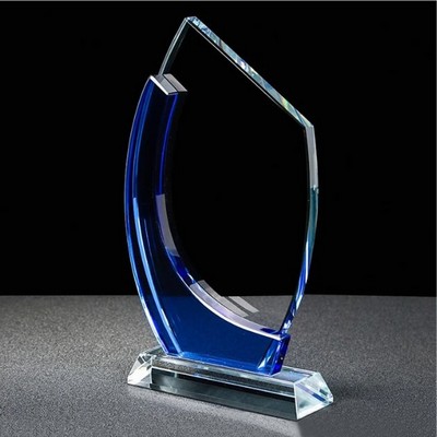 Slanted Oval Clear / Blue Crystal Award on Clear Base.