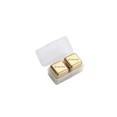 Gold Color Two Pieces Cube Shape Stainless Steel Metal Ice Cube Ice Cake Ice Block