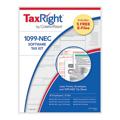 1099 NEC 4-Part Software Kit With Envelopes - 25 Employees