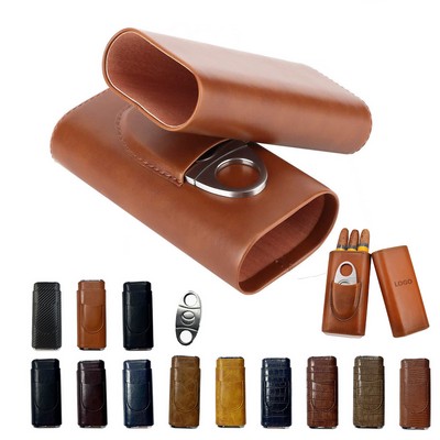 Leather Cigar Case With Cigar Cutter