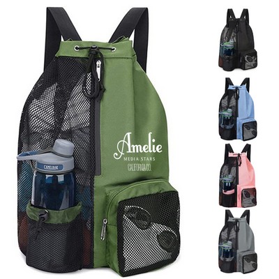 Mesh Drawstring Swimming Backpack with Wet Pocket