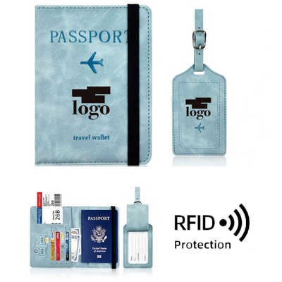 Leather Passport Travel Wallet and Luggage Tag Set