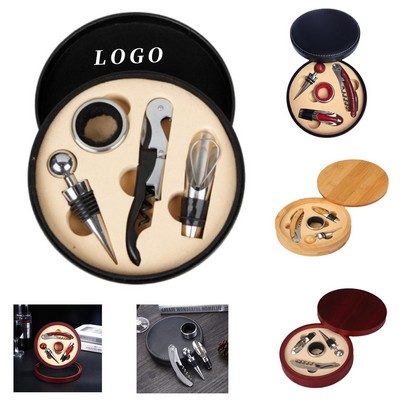 Leather Wine Corkscrew Round Box Set of 4