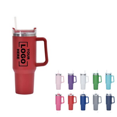 40oz Insulated Stainless Steel Travel Mug with Handle and Straw