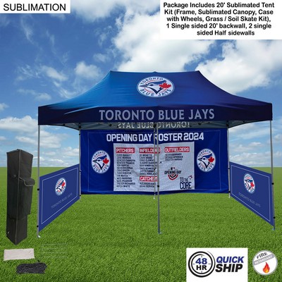 48 Hr Quick Ship - Full Tent Package 2, 20' Sublimated Tent , 20' backwall,2 half sidewalls