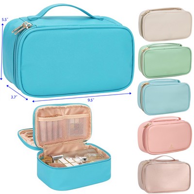 2 Layers Waterproof Makeup Bag Small Makeup Bag for Women with Makeup Brush Holder