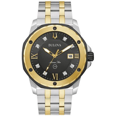 Bulova Watches Men's Marine Star Diamond Dial Two-Tone Stainless Steel Watch