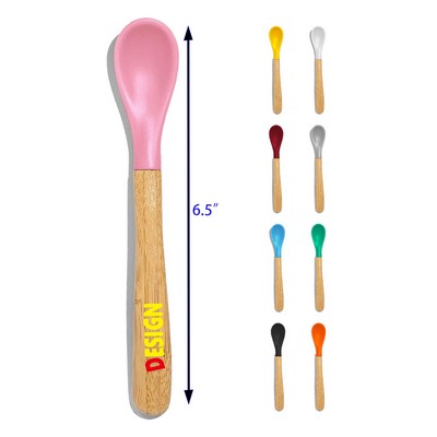 Bamboo and Silicone Infant Training Spoon Soft Tip, Easy on Gums First Stage Feeding Utensils Spoon