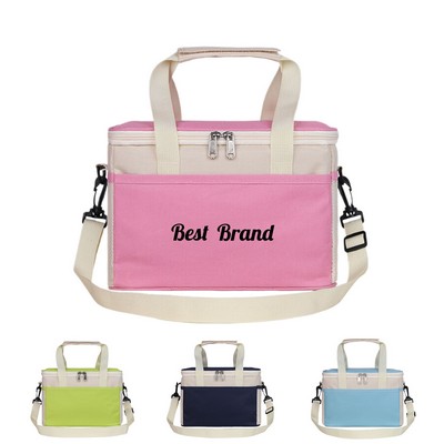 Two-Tone Insulated Lunch Cooler Tote Bag with Side Mesh Pockets