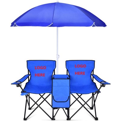 Double Folding Beach Chair Set