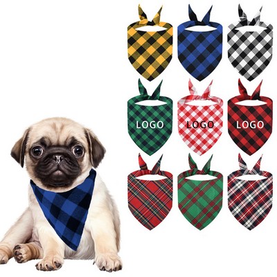 Pets Cotton Plaid Dog Bandana Triangle Bib Scarf Kerchief