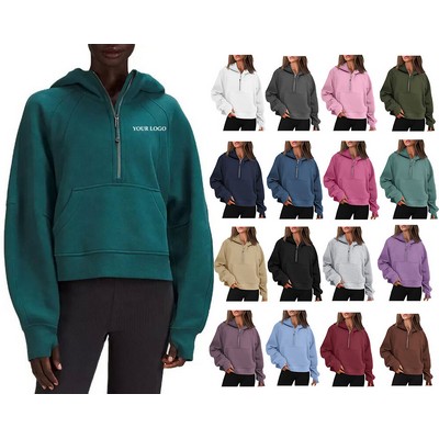 Women Half Zip Cropped Hoodies