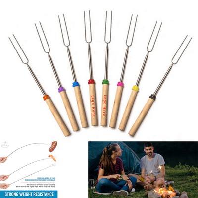 32 Inch Telescopic BBQ Forks With Wooden Handle