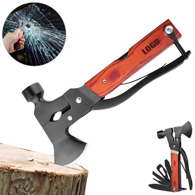 Wooden Panel Multi Emergency Hammer with Axe and Essential Tools