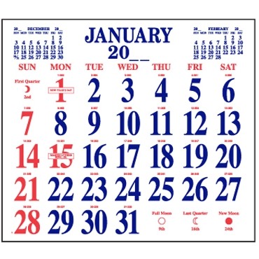 Large Number 12 Sheet Stock Calendar Pad