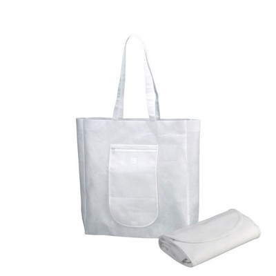 Non Woven Packable Tote Bag w/ Zipper Pocket- 16" x 15"