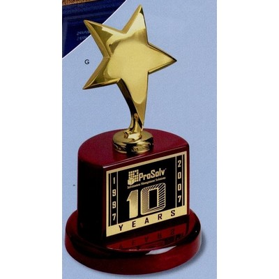 Gold Metal Star Performer Award w/ Piano Finish Rosewood Base (7 1/2")