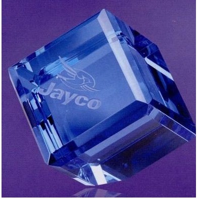 Optical Crystal Blue Standing Cube Paperweight (2 3/8"x2 3/8"x2 3/8")