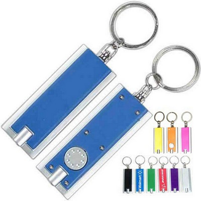 Slim Rectangle LED Flashlight Keychain w/Silver Trim (2 Week Production)