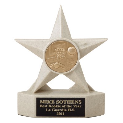 7" Cast Sand Stone Star Academic Trophy w/2" Diameter Space