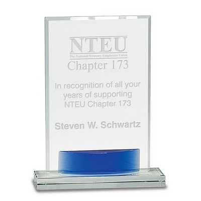 7¾" Tall Crystal Rectangle Award w/ Blue Accent