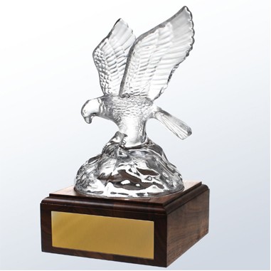 Soaring Molten Glass Eagle Award w/Wood Base & Metal Plate