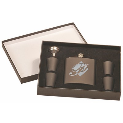 Matte Black Flask Set in Black Presentation Box